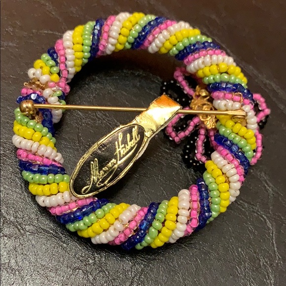 MIRIAM HASKELL MULTI-COLORED BEADED FLOWER BROOCH - Picture 4 of 6